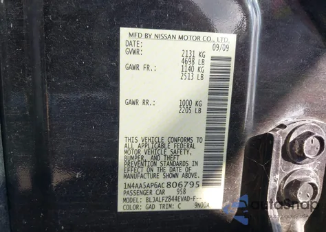 2010 Nissan Maxima 3.5 Sv z USA, uszkodzony, nr VIN 1N4AA5AP6AC806795